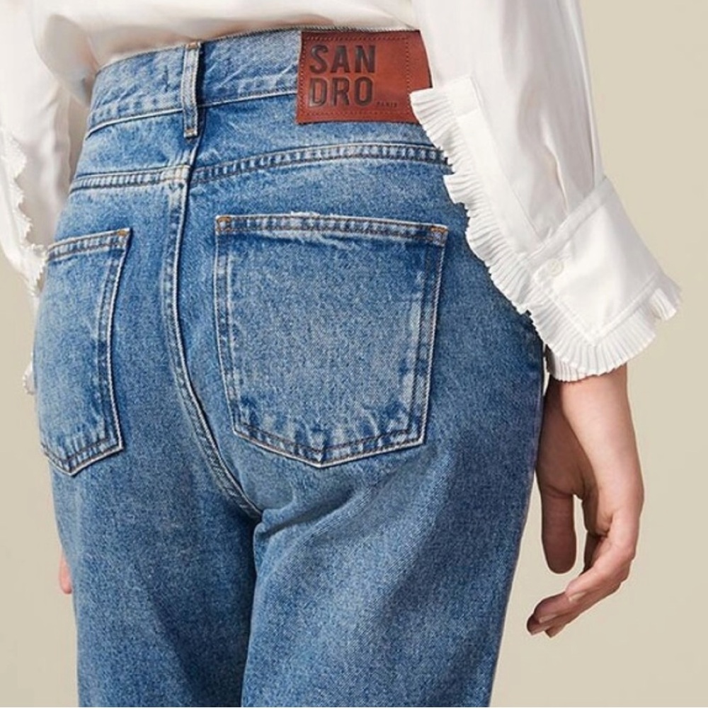 SANDRO PARIS Jen High-Rise Straight Leg Jeans in Blue Vintage